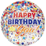 15" Orbz - Happy Birthday Clear Confetti - Anagram