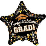 18" Congratulations Grad Black & Gold Star (100ct) - Conver USA