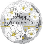 18" Happy Anniversary - Silver Flowers (10ct) - Anagram