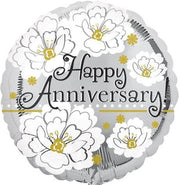 18" Happy Anniversary - Silver Floral - CTI Balloons