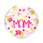 18" Love You Mom Flowers and Dots (50ct) - Party America