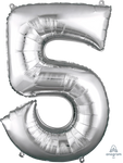 Silver Number 5 34″ Balloon