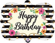 30" Floral Frame Happy Birthday - Betallic