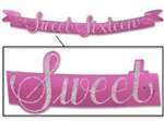 3.5' Banner - Sweet Sixteen Streamer Pink w/ Silver Glitter - The Beistle Company