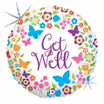 Butterflies & Flowers Get Well 18" Holographic Balloon