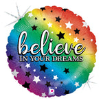 Rainbow Believe Holographic 18" Balloon