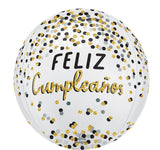 Black Silver Gold Feliz Cumpleaños 15" Orbz Balloon