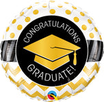 Graduate Gold Chevron Dots 9" Air-fill Balloon (requires heat sealing)