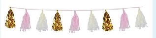 8' Tassel Garland - Pink and Gold - The Beistle Company