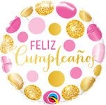 Cumpleaños Pink & Gold Dots 18" Balloon