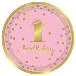 Amscan 1st Birthday Girl Metallic Plates 9″ (8 count)