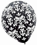 Amscan Latex White on Black Damask Print 12″ Latex Balloons (20)