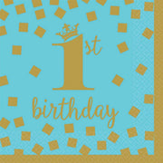 Amscan Party Supplies 1st Bday Boy Gold Beverage Napkins (16 count)