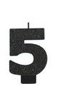 Number 5 Black Glitter Candle