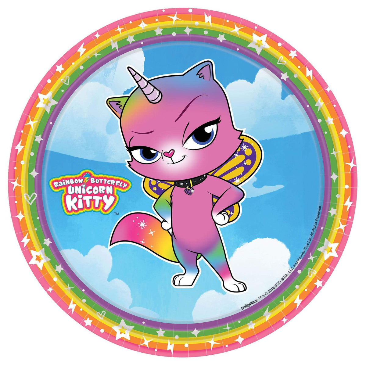 Amscan Party Supplies Rainbow Butterfly Unicorn Kitty 7" Plates 7″ (8 count)