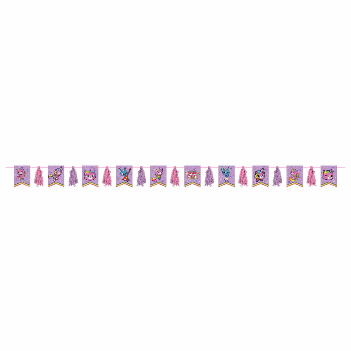 Amscan Party Supplies Rainbow Butterfly Unicorn Kitty Pennant & Tassel Garland