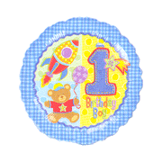 18" Hugs and Stitches 1st Birthday Boy Foil Balloon