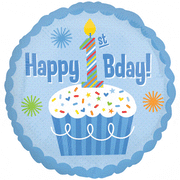 Anagram Mylar & Foil Happy 1st Birthday Blue Cupcake 18″ Balloon