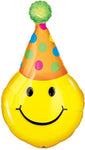 Smiley Emoji with Party Hat 39" Balloon