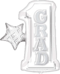 Anagram Mylar & Foil White 28" Giant Number 1 Grad Graduation Balloon