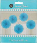 Aqua Blue Mini Hanging Fans 5ct - Amscan