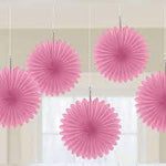 Mini Hanging Fans - Baby Pink (5ct) - Amscan