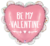 Betallic Mylar & Foil Be My Valentine Doodle Ruffle Heart 29″ Balloon