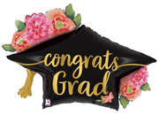 Betallic Mylar & Foil Congrats Grad Floral Graduation Hat 41″ Balloon