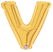 Betallic Mylar & Foil Gold Letter V (requires heat-sealing) 7″ Balloon