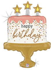 Betallic Mylar & Foil Happy Birthday Rose Gold Confetti Cake 32″ Balloon