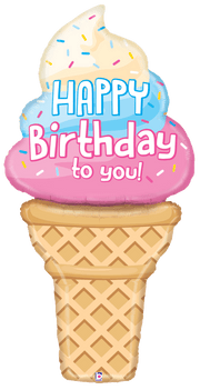 Betallic Mylar & Foil Happy Birthday to You Ice Cream Cone 60″ Balloon