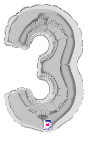 Betallic Mylar & Foil Silver Number 3 (requires heat-sealing) 7″ Balloon