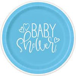 7" Paper Plates - Blue Hearts Baby Shower (8ct) - Unique