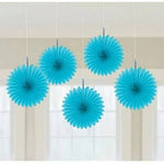 Caribbean Blue Mini Hanging Fans 5ct - Amscan