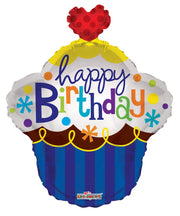 Convergram Birthday Cupcake with Heart 18″ Balloon