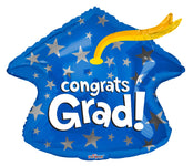 Convergram Mylar & Foil Congrats Grad Blue Graduation Cap Shape 18″ Balloon