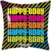 Convergram Mylar & Foil Happy Bday Birthday Neon Stripes 18" Balloon