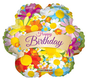 Convergram Mylar & Foil Happy Birthday Flowers With Banner 18″ Balloon