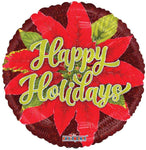 Convergram Mylar & Foil Happy Holidays Poinsettia 18″ Holographic Balloon