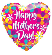 Convergram Mylar & Foil Happy Mother's Day Pink Heart With Flowers 18″ Balloon