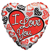 Convergram Mylar & Foil I Love You Red and Black Hearts 18″ Balloon