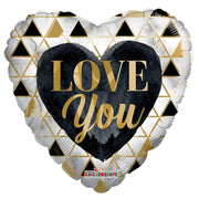 Convergram Mylar & Foil Love You Gold Black & White Heart 18″ Balloon