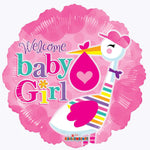 Convergram Mylar & Foil Welcome Baby Girl Stork 18″ Balloon