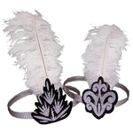 Flapper Headband - Black and Silver with White Feather - The Beistle Company