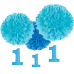 Fluffy Decorations - Blue 1st Birthday (3ct) - Amscan