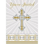 Gold & Silver Radiant Cross Invitations 8ct - Unique