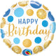 Happy Birthday Blue Gold Dots 18″ Balloon