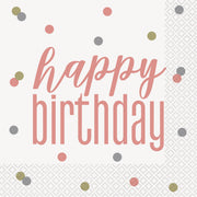 Happy Birthday Glitz Rose Gold Lunch Napkins by Unique from Instaballoons