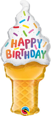Happy Birthday Ice Cream Cone (requires heat-sealing) 14″ Foil Balloon by Qualatex from Instaballoons