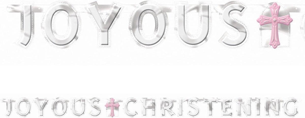 Joyous Christening Foil Customizable Pink Or Blue Cross Letter Banner 5.5ft - Amscan